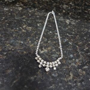 Vintage Diamond Rhinestone Elegant Necklace Silver